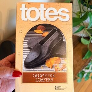 Totes Geometric Loafers Men Large Black Waterproof Rubber Overshoes Galoshes USA